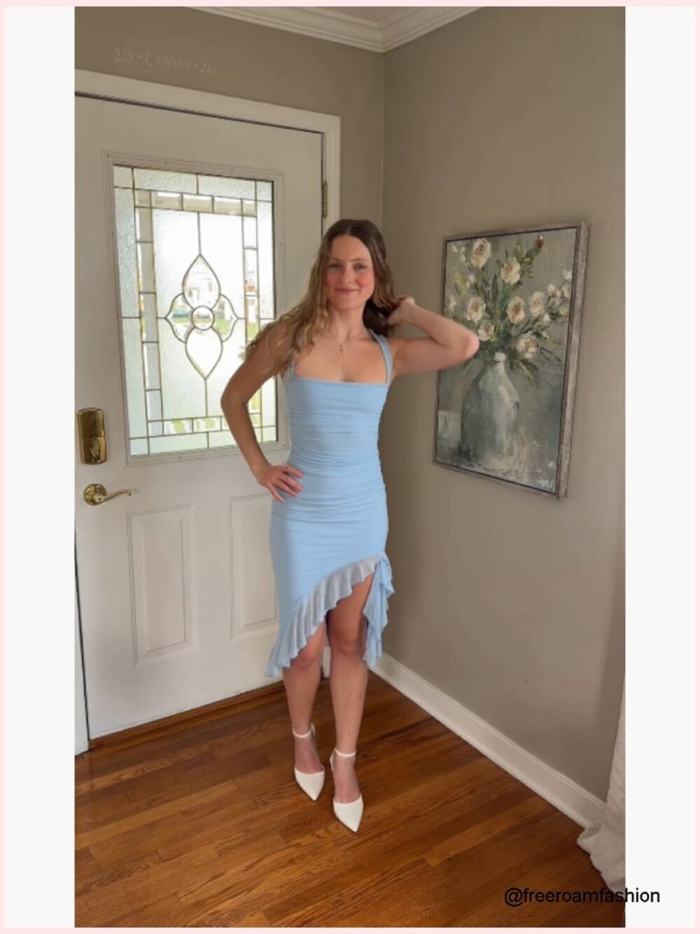 Sexy Ruched Bodycon Midi Dress Square Neck Sleeveless Ruffle Hem Tank Club Party - Picture 6 of 7